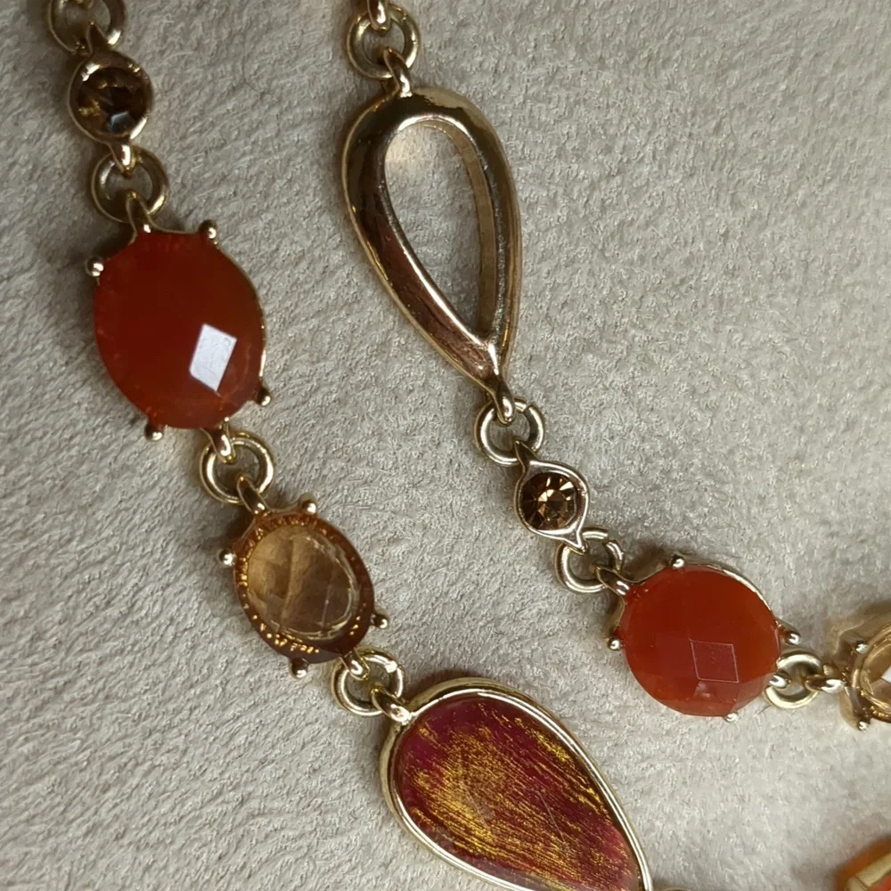Vintage Anne Klein Amber Sautoir Necklace Extra Long Layered Gold Tone 84